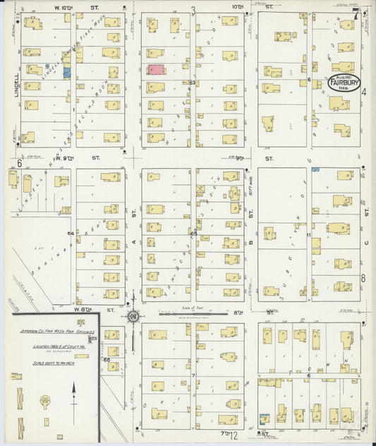 Sanborn Fire Insurance Map from Fairbury, Jefferson County, Nebraska (1921), Sheet #0007 - Historic Sanborn Fire Insurance Map Print, vintage old map wall art, antique decor, genealogy gift, Nebraska Nebraska map
