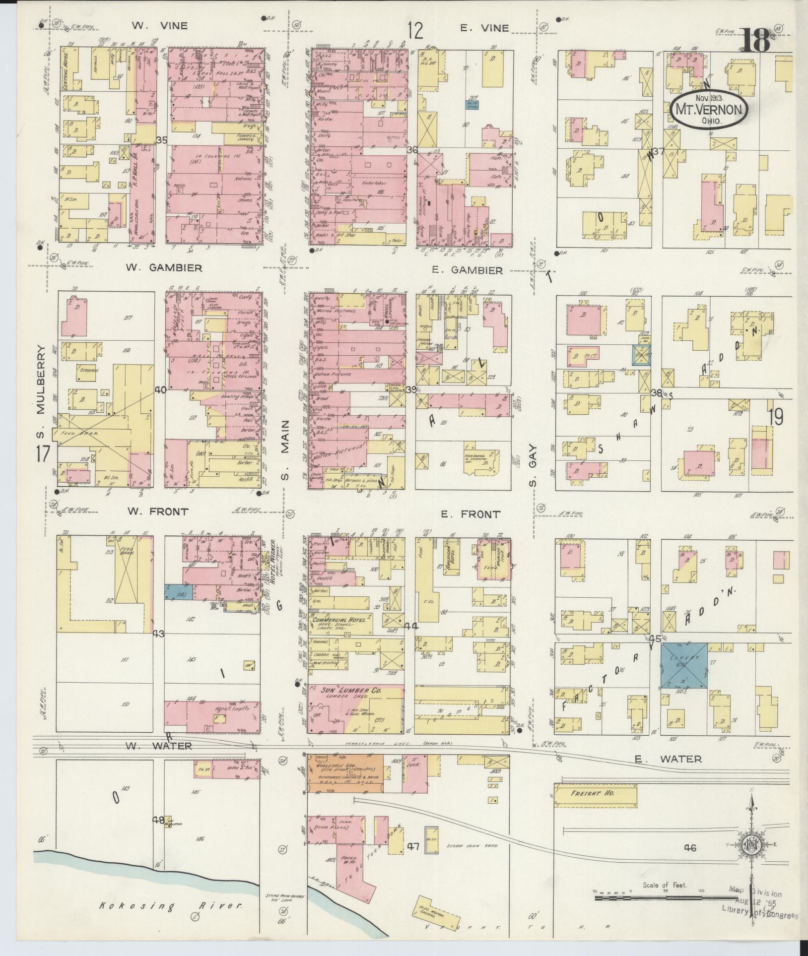 Sanborn Fire Insurance Map from Mount Vernon, Knox County, Ohio (1913), Sheet #0018 - Historic Sanborn Fire Insurance Map Print, vintage old map wall art, antique decor, genealogy gift, Ohio Ohio map
