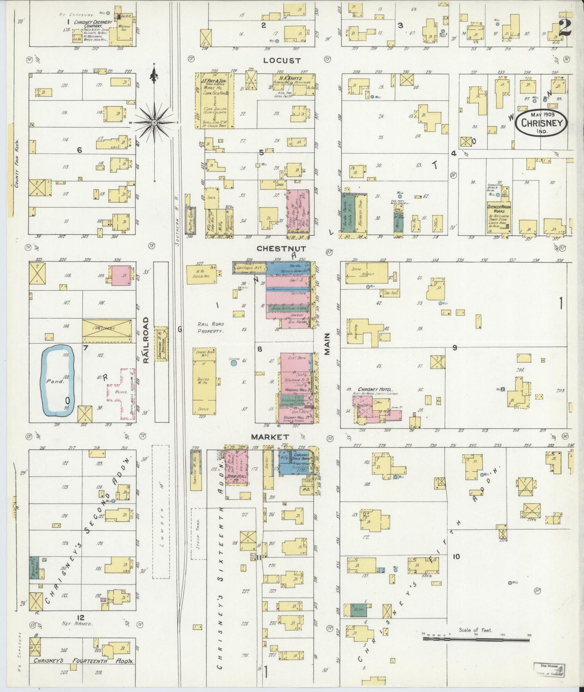 Sanborn Fire Insurance Map from Chrisney, Spencer County, Indiana (1909), Sheet #0002 - Historic Sanborn Fire Insurance Map Print, vintage old map wall art, antique decor, genealogy gift, Indiana Indiana map