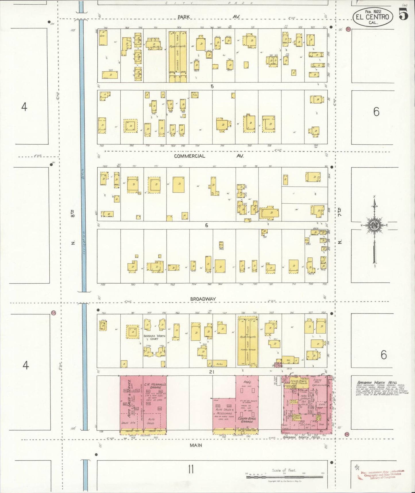 Sanborn Fire Insurance Map from El Centro, Imperial County, California (1922), Sheet #0005 - Historic Sanborn Fire Insurance Map Print, vintage old map wall art, antique decor, genealogy gift, California California map