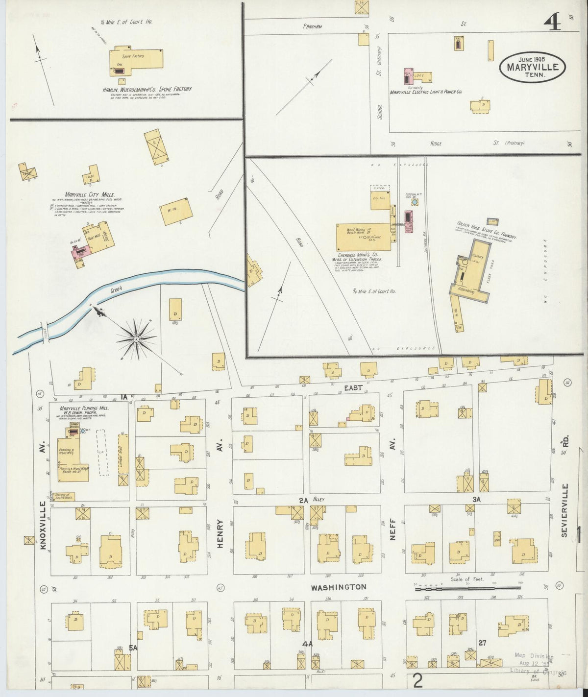 Sanborn Fire Insurance Map from Maryville, Blount County, Tennessee (1905), Sheet #0004 - Complete Map Set gallery image, historic Sanborn map, vintage wall art, Tennessee Tennessee