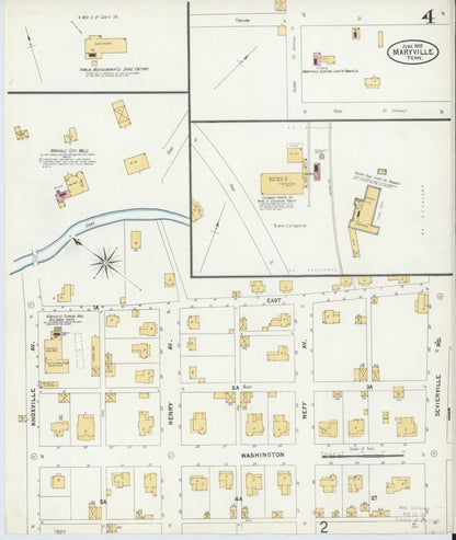 Sanborn Fire Insurance Map from Maryville, Blount County, Tennessee (1905), Sheet #0004 - Complete Map Set gallery image, historic Sanborn map, vintage wall art, Tennessee Tennessee