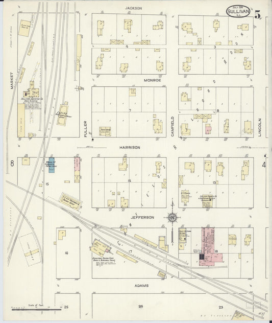 Sanborn Fire Insurance Map from Sullivan, Moultrie County, Illinois (1914), Sheet #0005 - Historic Sanborn Fire Insurance Map Print, vintage old map wall art, antique decor, genealogy gift, Illinois Illinois map