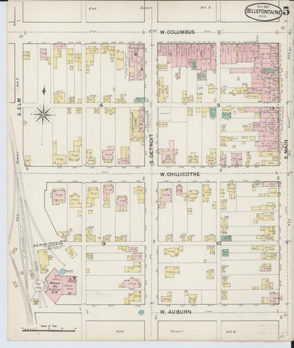 Sanborn Fire Insurance Map from Bellefontaine, Logan County, Ohio (1887), Sheet #0005 - Historic Sanborn Fire Insurance Map Print, vintage old map wall art, antique decor, genealogy gift, Ohio Ohio map