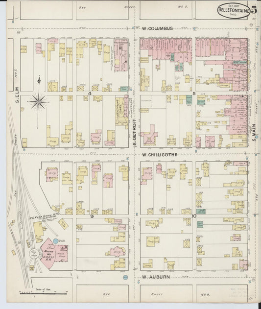 Sanborn Fire Insurance Map from Bellefontaine, Logan County, Ohio (1887), Sheet #0005 - Historic Sanborn Fire Insurance Map Print, vintage old map wall art, antique decor, genealogy gift, Ohio Ohio map