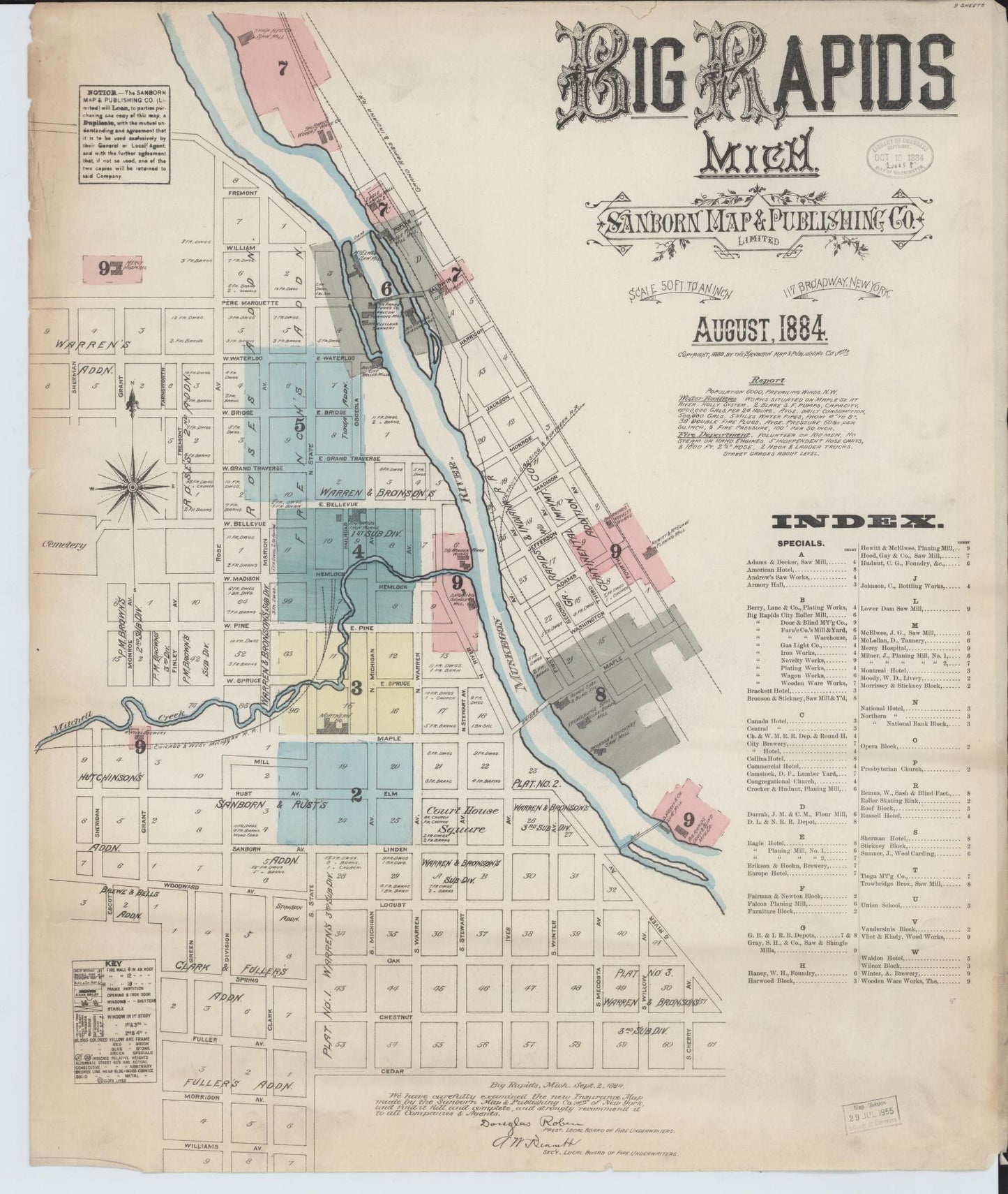 Sanborn Fire Insurance Map from Big Rapids, Mecosta County, Michigan (1884), Sheet #0001 - Historic Sanborn Fire Insurance Map Print, vintage old map wall art, antique decor, genealogy gift, Michigan Michigan map