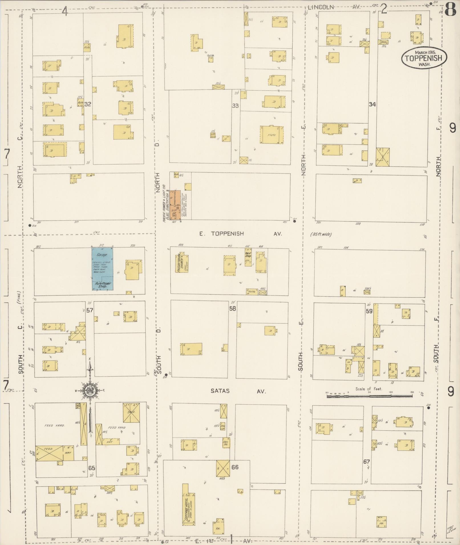 Sanborn Fire Insurance Map from Toppenish, Yakima County, Washington (1915), Sheet #0008 - Historic Sanborn Fire Insurance Map Print, vintage old map wall art, antique decor, genealogy gift, Washington Washington map