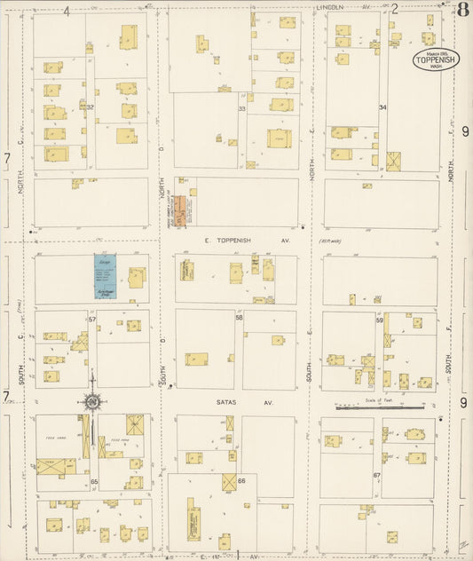 Sanborn Fire Insurance Map from Toppenish, Yakima County, Washington (1915), Sheet #0008 - Historic Sanborn Fire Insurance Map Print, vintage old map wall art, antique decor, genealogy gift, Washington Washington map