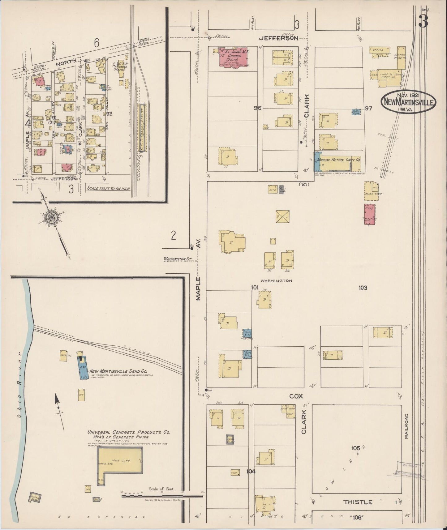 Sanborn Fire Insurance Map from New Martinsville, Wetzel County, West Virginia (1921), Sheet #0003 - Complete Map Set gallery image, historic Sanborn map, vintage wall art, West Virginia West Virginia