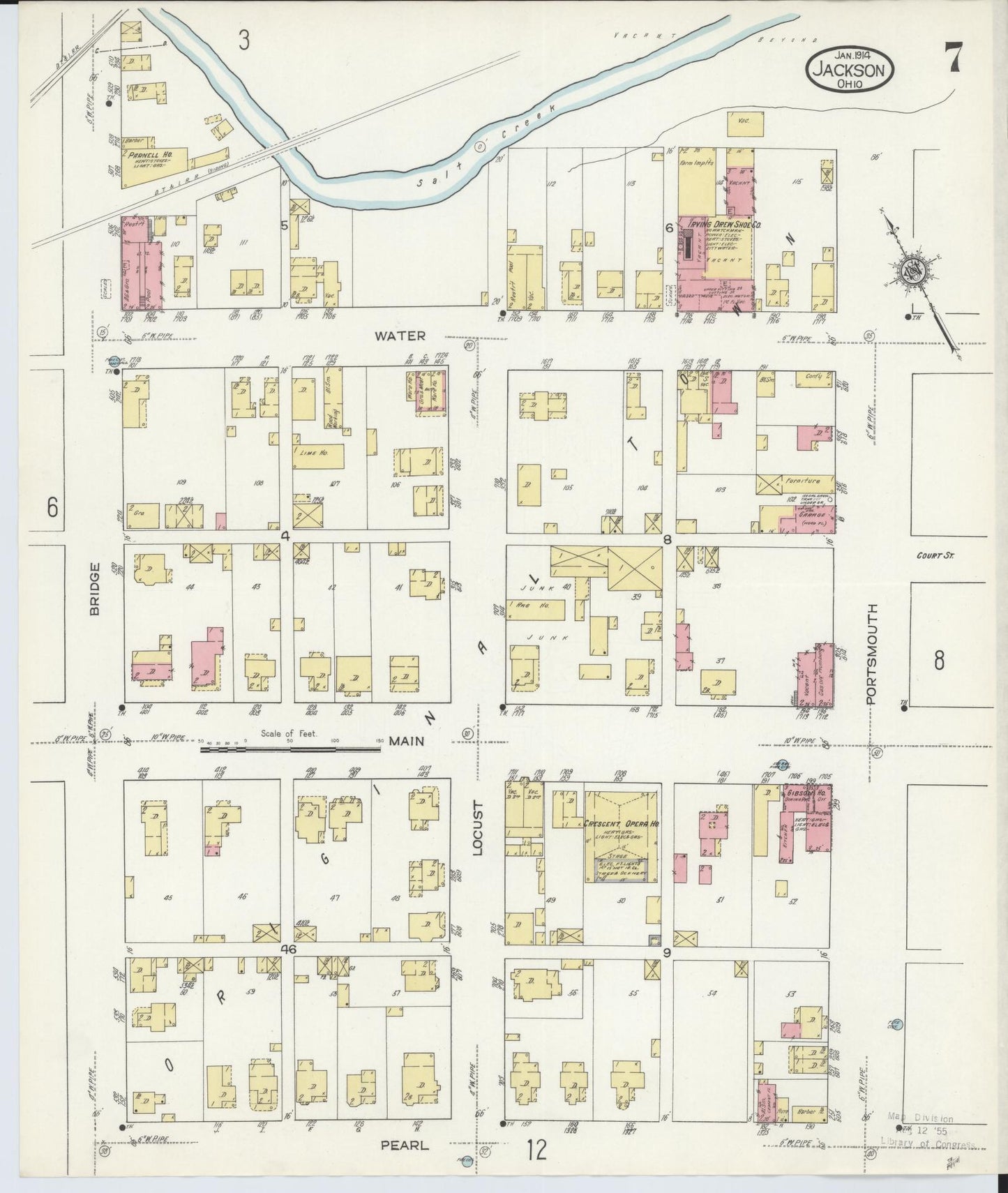 Sanborn Fire Insurance Map from Jackson, Jackson County, Ohio (1914), Sheet #0007 - Historic Sanborn Fire Insurance Map Print, vintage old map wall art, antique decor, genealogy gift, Ohio Ohio map