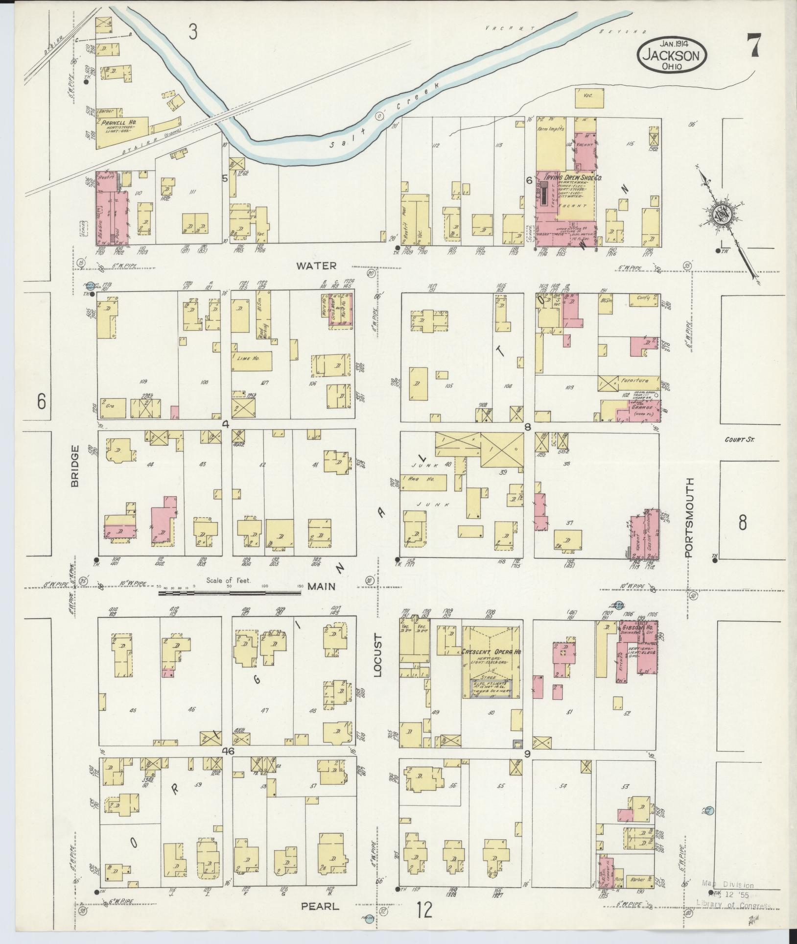 Sanborn Fire Insurance Map from Jackson, Jackson County, Ohio (1914), Sheet #0007 - Historic Sanborn Fire Insurance Map Print, vintage old map wall art, antique decor, genealogy gift, Ohio Ohio map