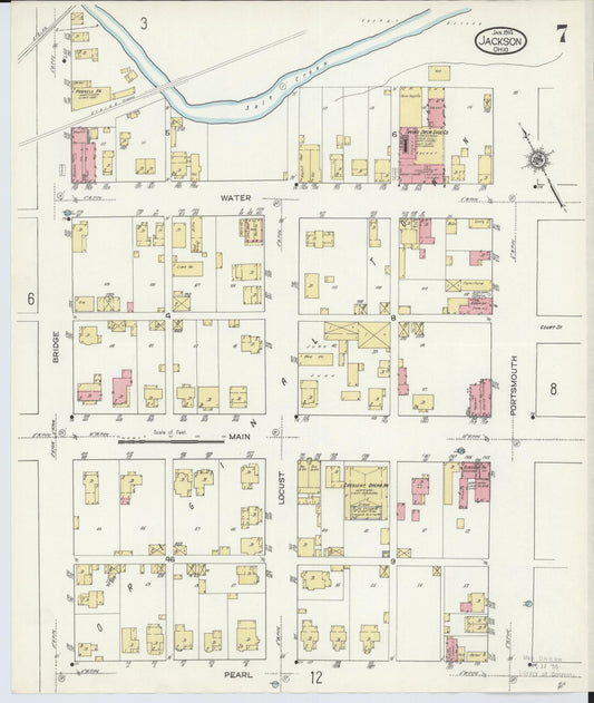 Sanborn Fire Insurance Map from Jackson, Jackson County, Ohio (1914), Sheet #0007 - Historic Sanborn Fire Insurance Map Print, vintage old map wall art, antique decor, genealogy gift, Ohio Ohio map