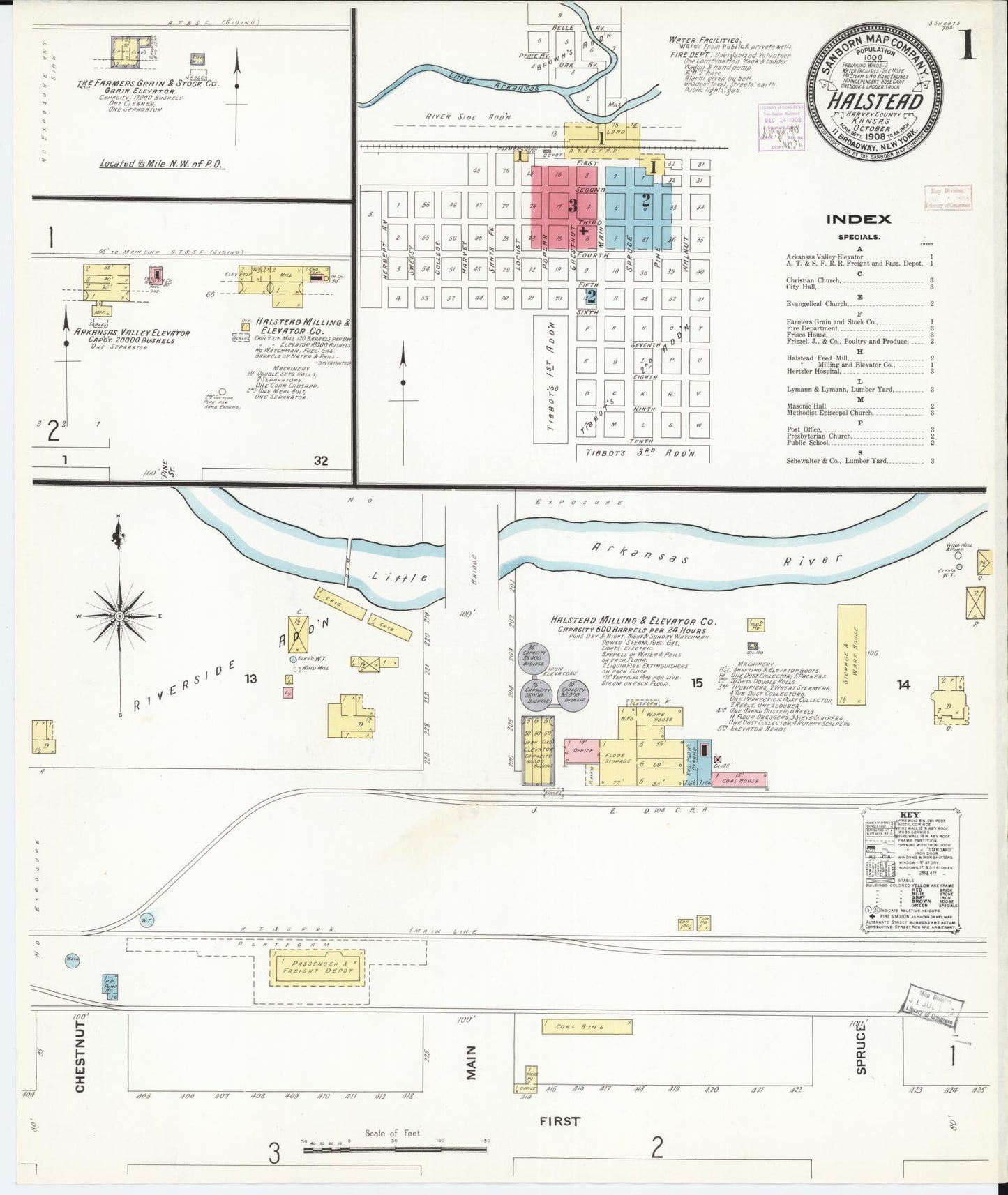 Sanborn Fire Insurance Map from Halstead, Harvey County, Kansas (1908), Sheet #0001 - Historic Sanborn Fire Insurance Map Print, vintage old map wall art, antique decor, genealogy gift, Kansas Kansas map