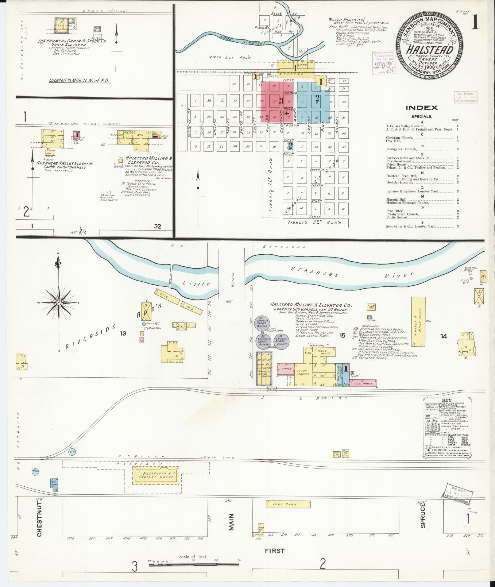 Sanborn Fire Insurance Map from Halstead, Harvey County, Kansas (1908), Sheet #0001 - Historic Sanborn Fire Insurance Map Print, vintage old map wall art, antique decor, genealogy gift, Kansas Kansas map