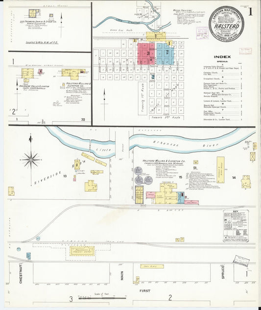 Sanborn Fire Insurance Map from Halstead, Harvey County, Kansas (1908), Sheet #0001 - Historic Sanborn Fire Insurance Map Print, vintage old map wall art, antique decor, genealogy gift, Kansas Kansas map