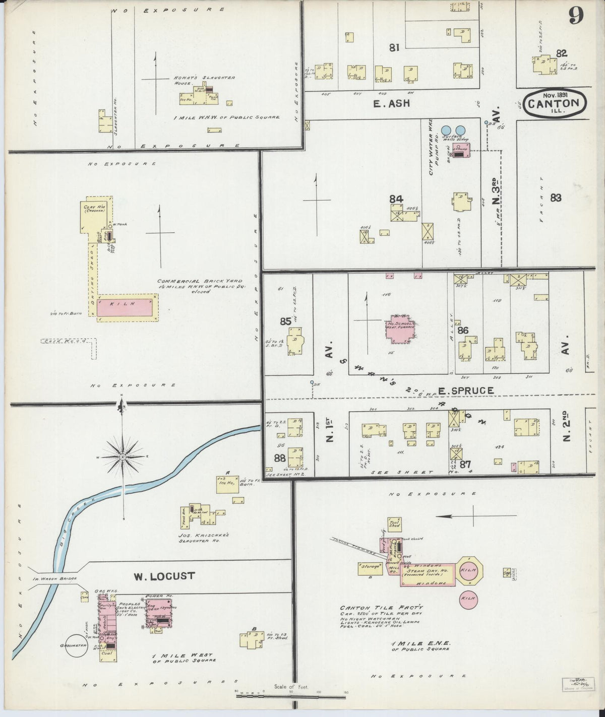 Sanborn Fire Insurance Map from Canton, Fulton County, Illinois (1891), Sheet #0009 - Complete Map Set gallery image, historic Sanborn map, vintage wall art, Illinois Illinois