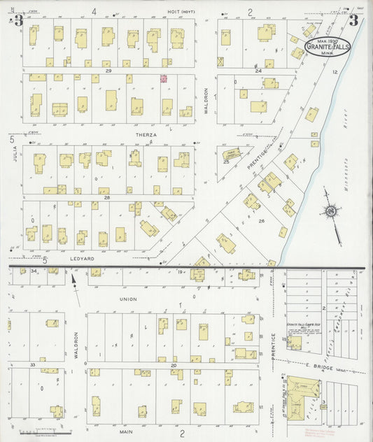 Sanborn Fire Insurance Map from Granite Falls, Yellow Medicine And Chippewa Counties, Minnesota (1930), Sheet #0003 - Historic Sanborn Fire Insurance Map Print, vintage old map wall art, antique decor, genealogy gift, Minnesota Minnesota map