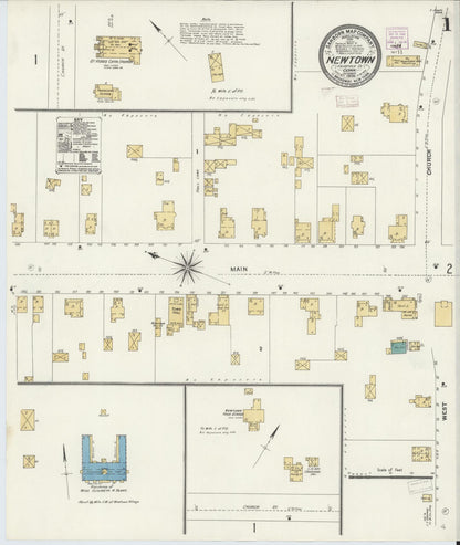 Sanborn Fire Insurance Map from Newtown, Fairfield County, Connecticut (1906), Sheet #0001 - Complete Map Set gallery image, historic Sanborn map, vintage wall art, Connecticut Connecticut