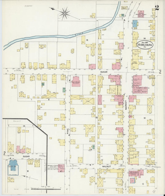 Sanborn Fire Insurance Map from Middleburg, Snyder County, Pennsylvania (1907), Sheet #0002 - Historic Sanborn Fire Insurance Map Print, vintage old map wall art, antique decor, genealogy gift, Pennsylvania Pennsylvania map