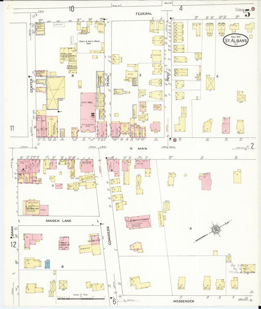 Sanborn Fire Insurance Map from Saint Albans, Franklin County, Vermont (1912), Sheet #0005 - Historic Sanborn Fire Insurance Map Print, vintage old map wall art, antique decor, genealogy gift, Vermont Vermont map