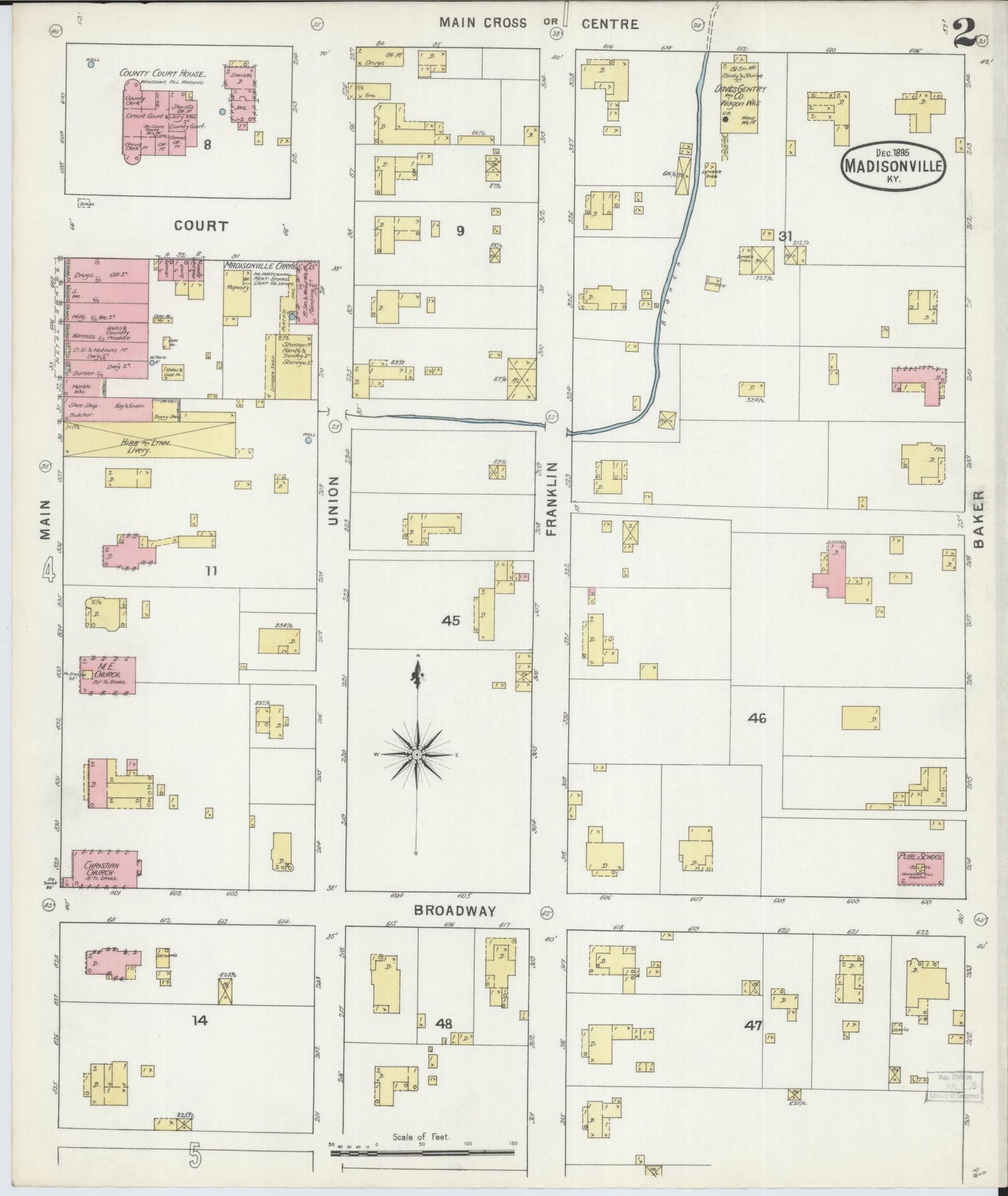 Sanborn Fire Insurance Map from Madisonville, Hopkins County, Kentucky (1895), Sheet #0002 - Historic Sanborn Fire Insurance Map Print, vintage old map wall art, antique decor, genealogy gift, Kentucky Kentucky map
