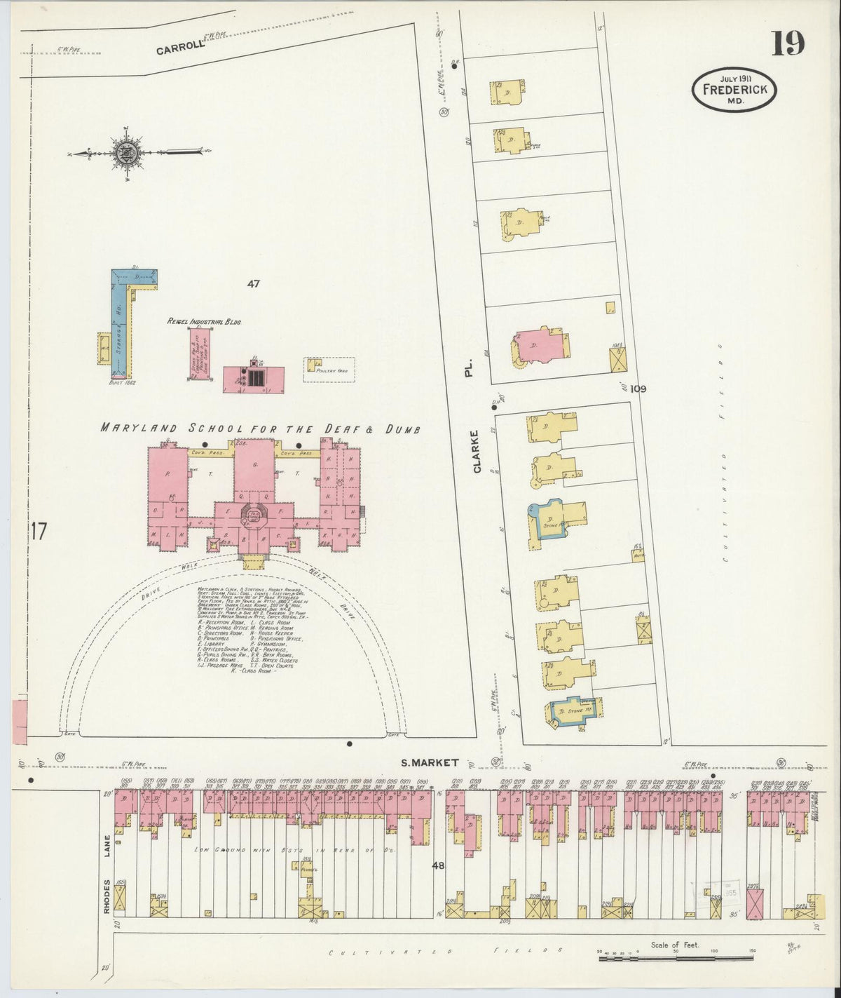 Sanborn Fire Insurance Map from Frederick, Frederick County, Maryland (1911), Sheet #0019 - Historic Sanborn Fire Insurance Map Print, vintage old map wall art, antique decor, genealogy gift, Maryland Maryland map