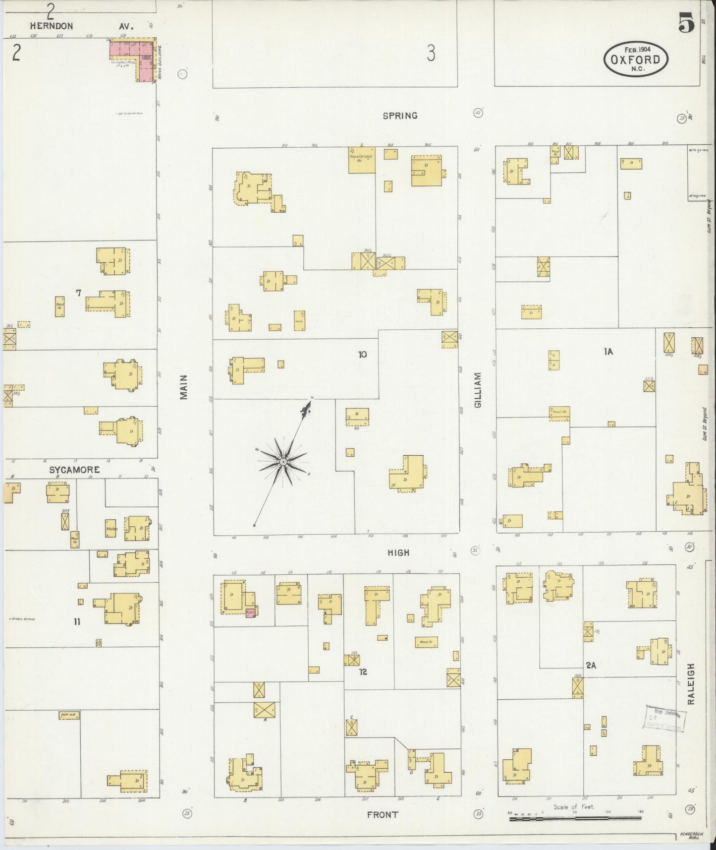 Sanborn Fire Insurance Map from Oxford, Granville County, North Carolina (1904), Sheet #0005 - Complete Map Set gallery image, historic Sanborn map, vintage wall art, North Carolina North Carolina