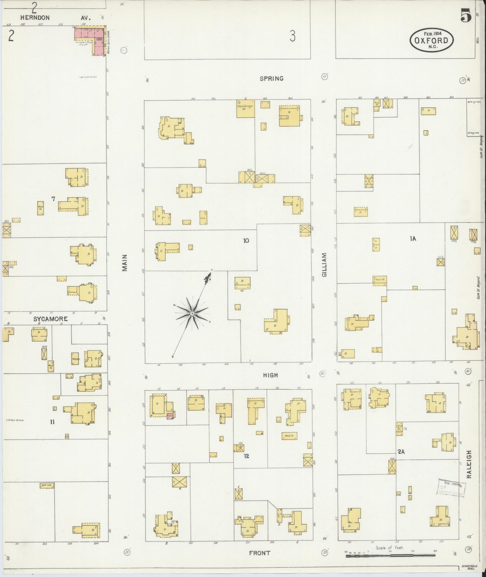 Sanborn Fire Insurance Map from Oxford, Granville County, North Carolina (1904), Sheet #0005 - Complete Map Set gallery image, historic Sanborn map, vintage wall art, North Carolina North Carolina