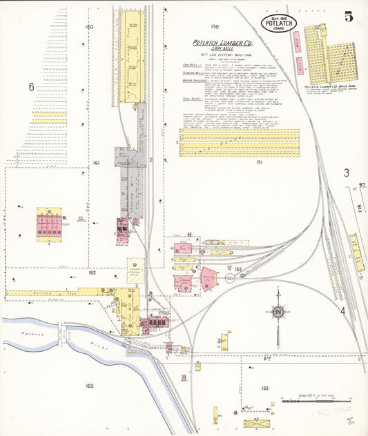 Sanborn Fire Insurance Map from Potlatch, Latah County, Idaho (1910), Sheet #0005 - Historic Sanborn Fire Insurance Map Print, vintage old map wall art, antique decor, genealogy gift, Idaho Idaho map