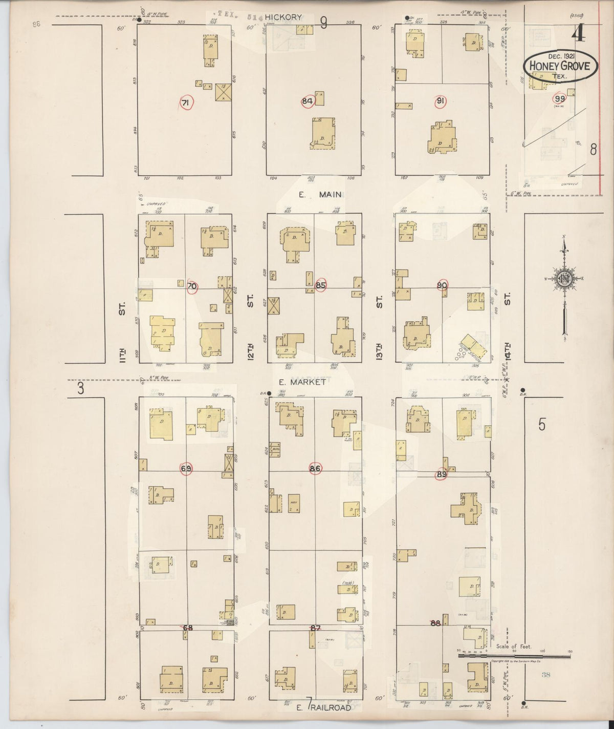 Sanborn Fire Insurance Map from Honey Grove, Fannin County, Texas (1943), Sheet #0004 - Complete Map Set gallery image, historic Sanborn map, vintage wall art, Texas Texas