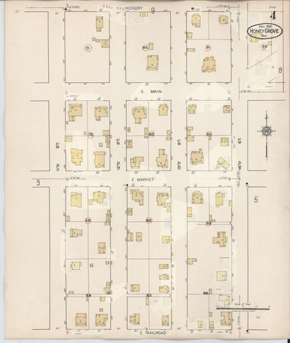 Sanborn Fire Insurance Map from Honey Grove, Fannin County, Texas (1943), Sheet #0004 - Complete Map Set gallery image, historic Sanborn map, vintage wall art, Texas Texas
