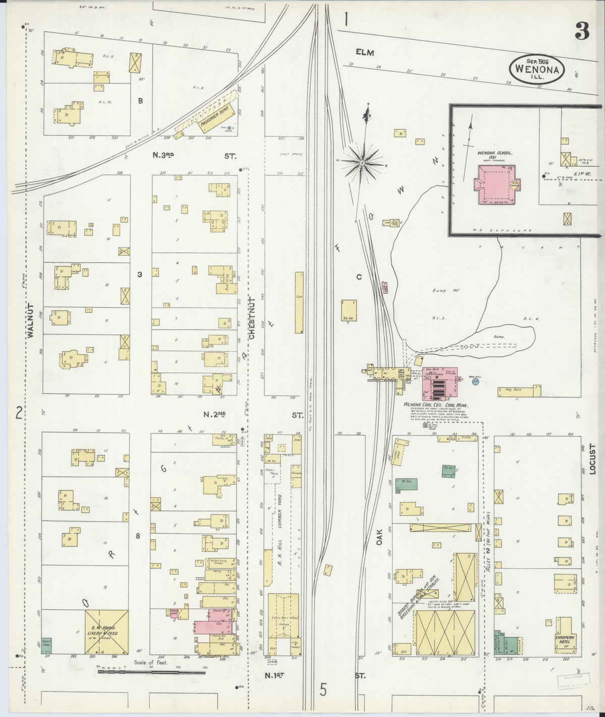 Sanborn Fire Insurance Map from Wenona, Marshall County, Illinois (1906), Sheet #0003 - Complete Map Set gallery image, historic Sanborn map, vintage wall art, Illinois Illinois