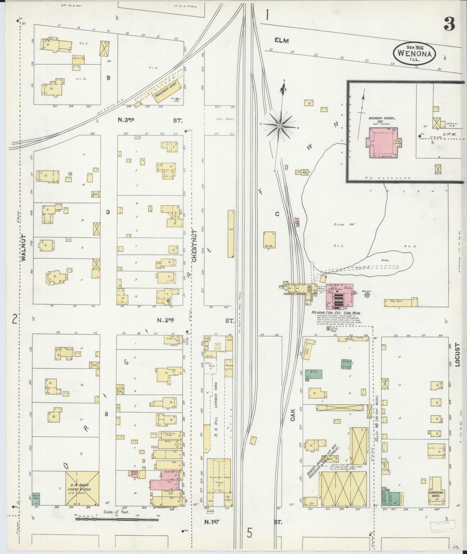 Sanborn Fire Insurance Map from Wenona, Marshall County, Illinois (1906), Sheet #0003 - Complete Map Set gallery image, historic Sanborn map, vintage wall art, Illinois Illinois