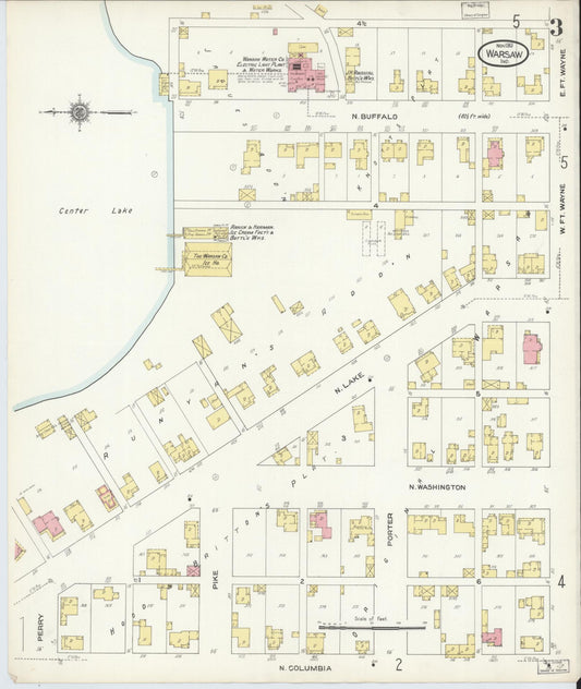 Sanborn Fire Insurance Map from Warsaw, Kosciusko County, Indiana (1910), Sheet #0003 - Historic Sanborn Fire Insurance Map Print, vintage old map wall art, antique decor, genealogy gift, Indiana Indiana map