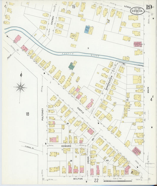 Sanborn Fire Insurance Map from Geneva, Ontario County, New York (1909), Sheet #0019 - Historic Sanborn Fire Insurance Map Print, vintage old map wall art, antique decor, genealogy gift, New York New York map
