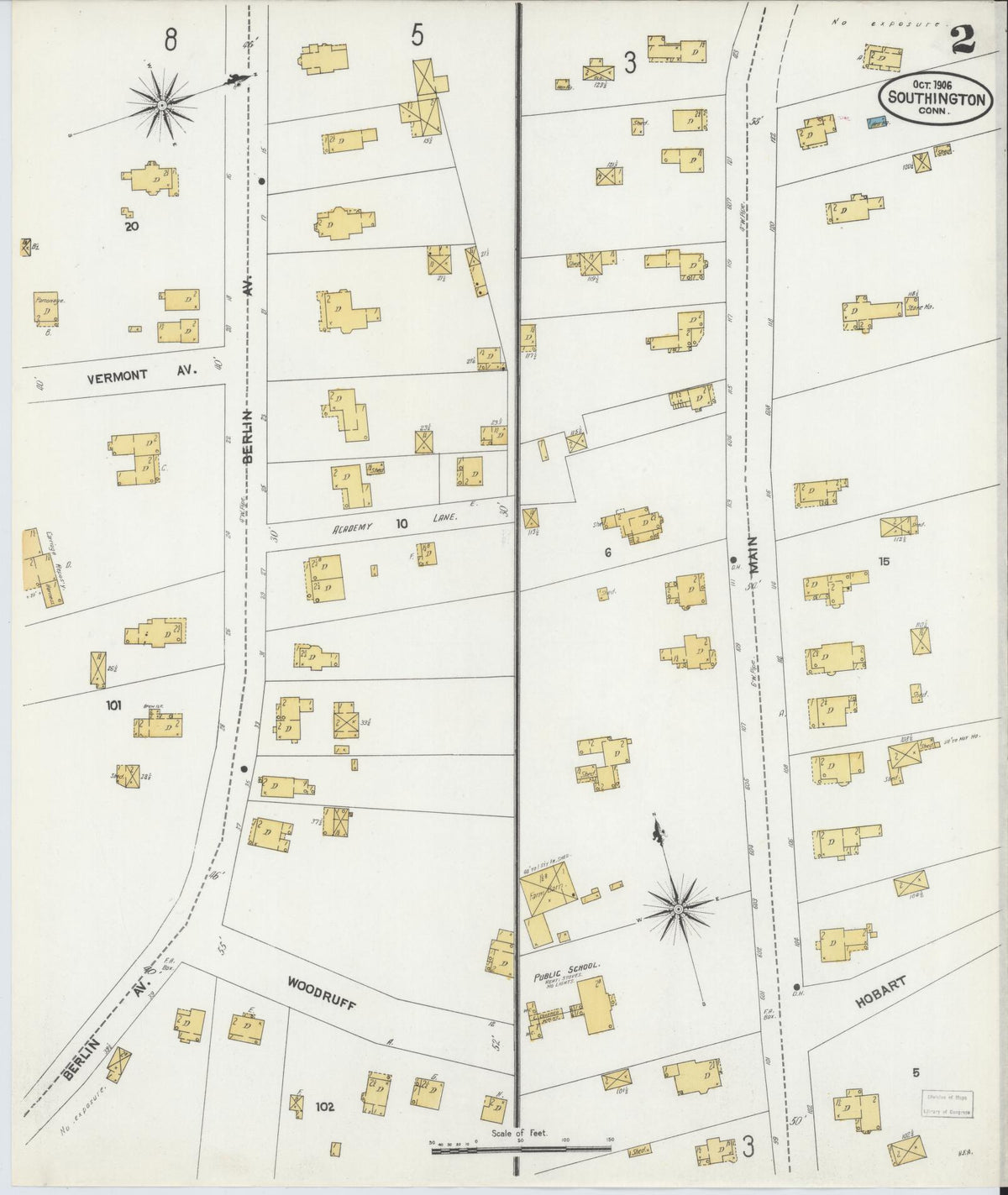 Sanborn Fire Insurance Map from Southington, Hartford County, Connecticut (1906), Sheet #0002 - Historic Sanborn Fire Insurance Map Print, vintage old map wall art, antique decor, genealogy gift, Connecticut Connecticut map