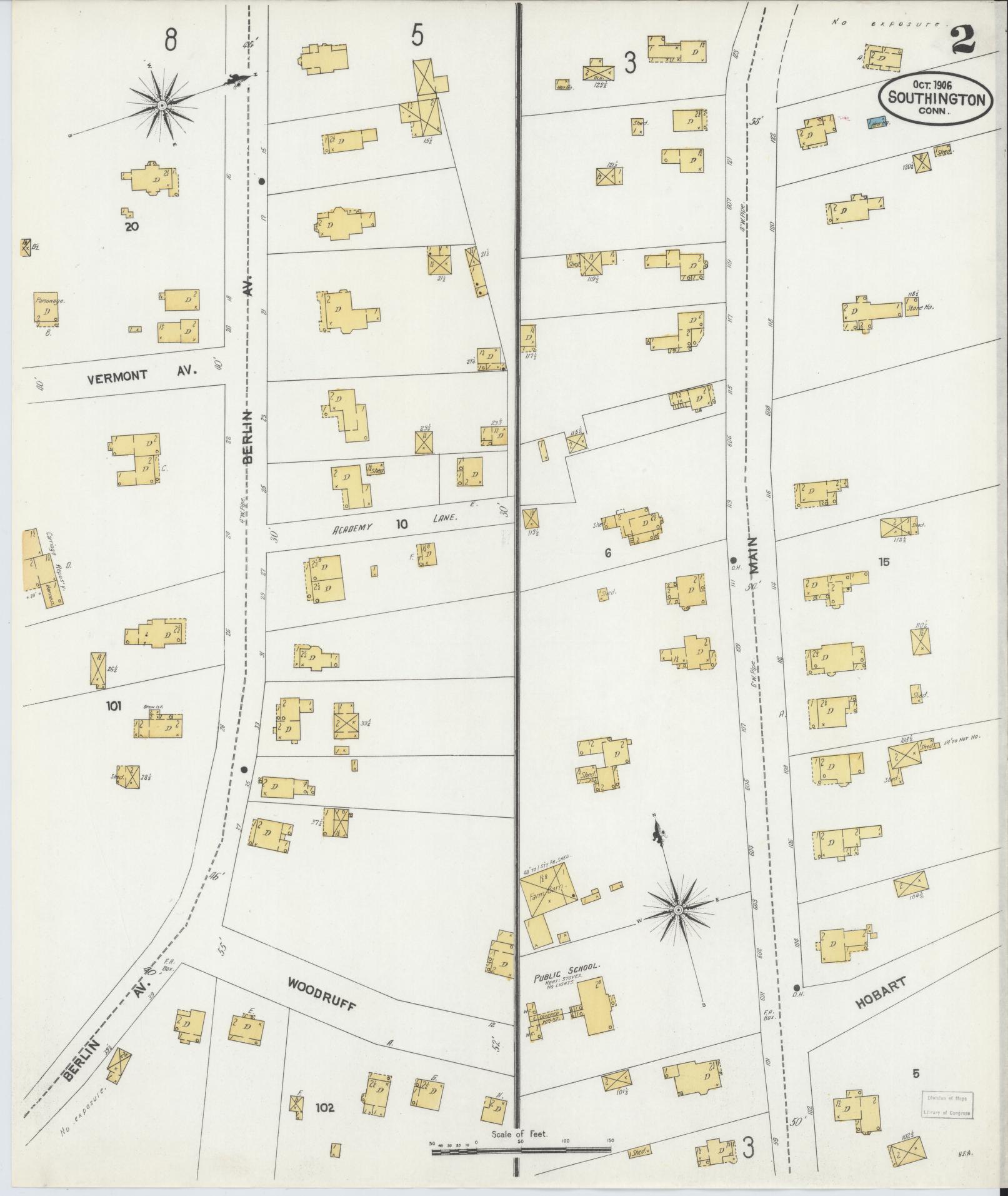 Sanborn Fire Insurance Map from Southington, Hartford County, Connecticut (1906), Sheet #0002 - Historic Sanborn Fire Insurance Map Print, vintage old map wall art, antique decor, genealogy gift, Connecticut Connecticut map