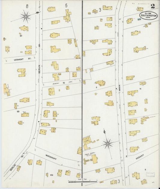 Sanborn Fire Insurance Map from Southington, Hartford County, Connecticut (1906), Sheet #0002 - Historic Sanborn Fire Insurance Map Print, vintage old map wall art, antique decor, genealogy gift, Connecticut Connecticut map