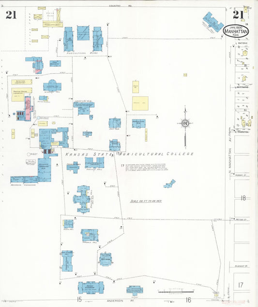 Sanborn Fire Insurance Map from Manhattan, Riley County, Kansas (1930), Sheet #0021 - Historic Sanborn Fire Insurance Map Print, vintage old map wall art, antique decor, genealogy gift, Kansas Kansas map
