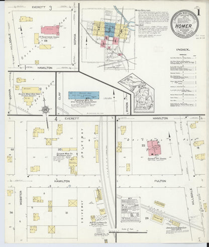 Sanborn Fire Insurance Map from Homer, Calhoun County, Michigan (1913), Sheet #0001 - Complete Map Set gallery image, historic Sanborn map, vintage wall art, Michigan Michigan