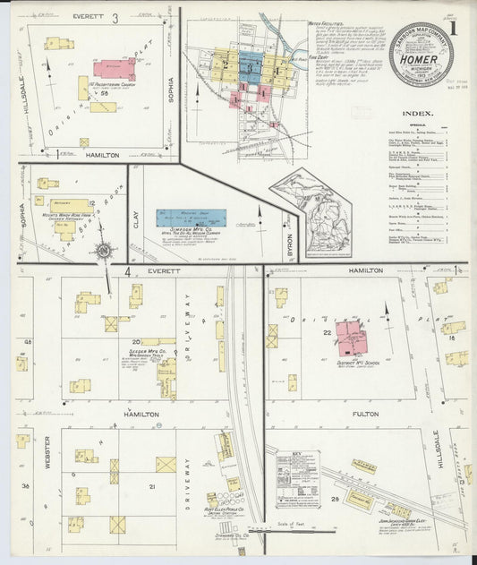 Sanborn Fire Insurance Map from Homer, Calhoun County, Michigan (1913), Sheet #0001 - Complete Map Set gallery image, historic Sanborn map, vintage wall art, Michigan Michigan