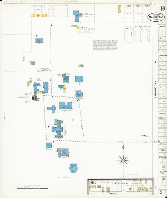 Sanborn Fire Insurance Map from Manhattan, Riley County, Kansas (1905), Sheet #0009 - Historic Sanborn Fire Insurance Map Print, vintage old map wall art, antique decor, genealogy gift, Kansas Kansas map