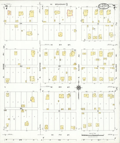 Sanborn Fire Insurance Map from Elk City, Beckham County, Oklahoma (1923), Sheet #0007 - Complete Map Set gallery image, historic Sanborn map, vintage wall art, Oklahoma Oklahoma