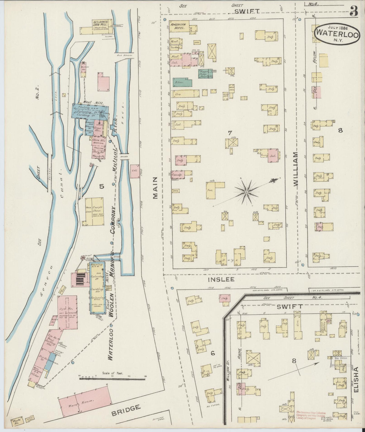 Sanborn Fire Insurance Map from Waterloo, Seneca County, New York (1886), Sheet #0003 - Historic Sanborn Fire Insurance Map Print, vintage old map wall art, antique decor, genealogy gift, New York New York map