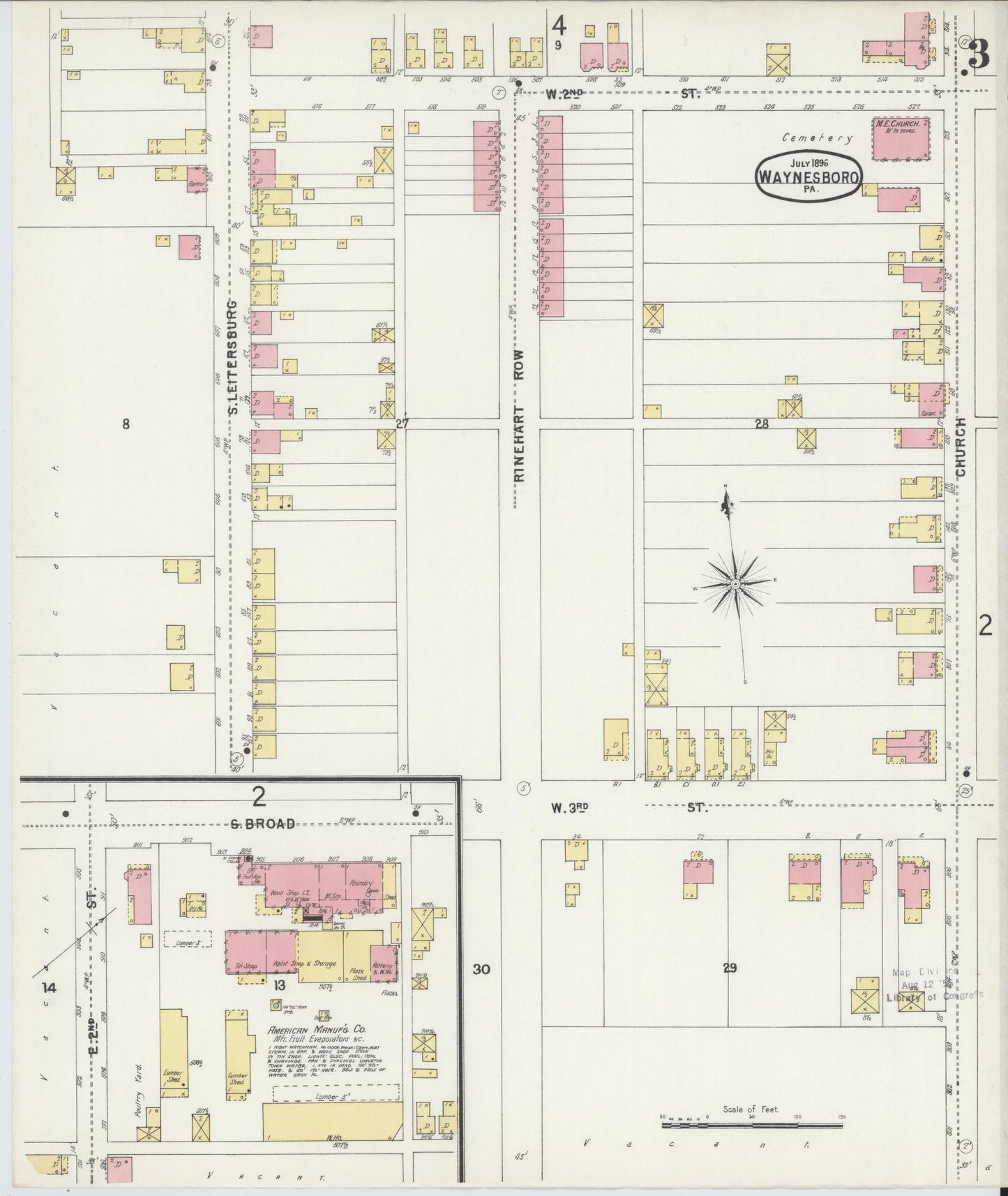 Sanborn Fire Insurance Map from Waynesboro, Franklin County, Pennsylvania (1896), Sheet #0003 - Complete Map Set gallery image, historic Sanborn map, vintage wall art, Pennsylvania Pennsylvania