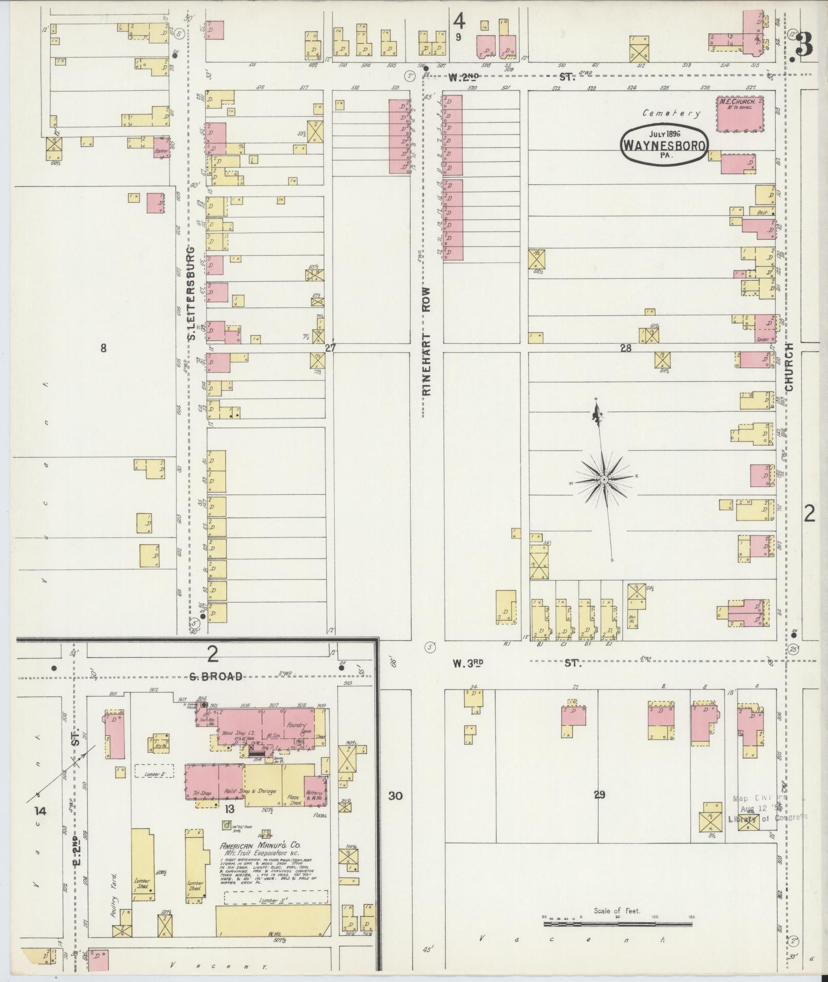 Sanborn Fire Insurance Map from Waynesboro, Franklin County, Pennsylvania (1896), Sheet #0003 - Complete Map Set gallery image, historic Sanborn map, vintage wall art, Pennsylvania Pennsylvania