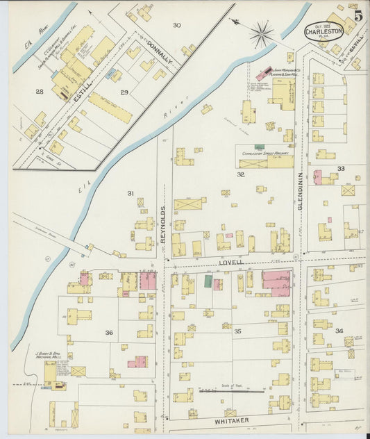 Sanborn Fire Insurance Map from Charleston, Kanawha County, West Virginia (1893), Sheet #0005 - Historic Sanborn Fire Insurance Map Print, vintage old map wall art, antique decor, genealogy gift, West Virginia West Virginia map