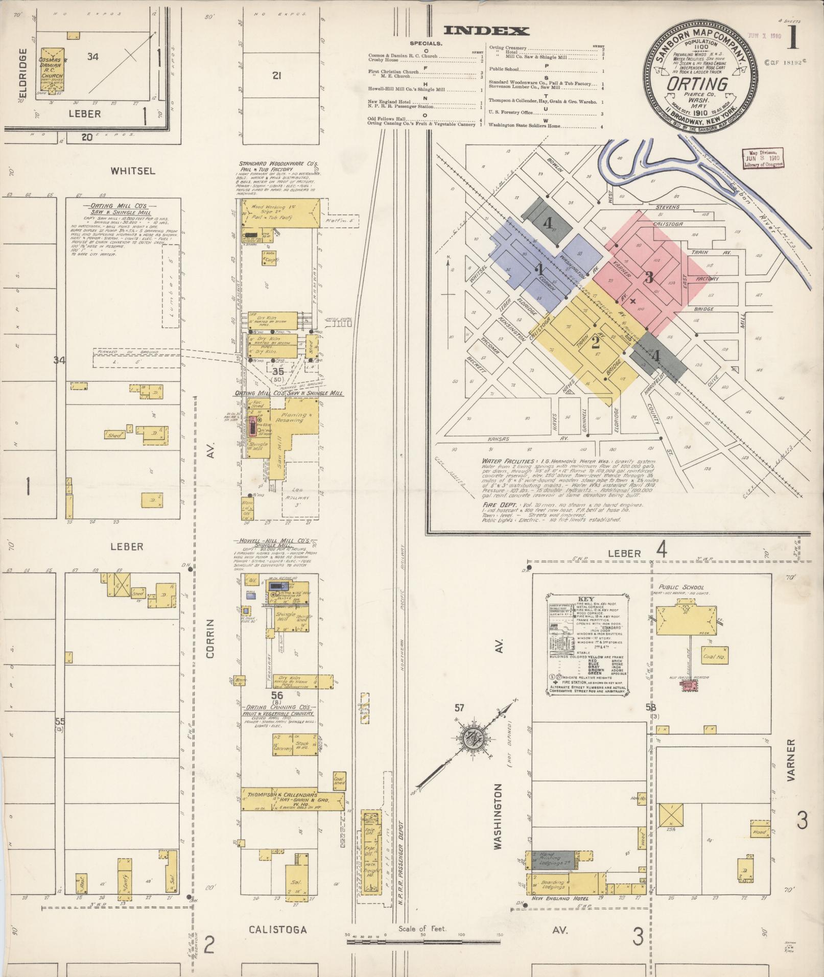 Sanborn Fire Insurance Map from Orting, Pierce County, Washington (1910), Sheet #0001 - Complete Map Set gallery image, historic Sanborn map, vintage wall art, Washington Washington