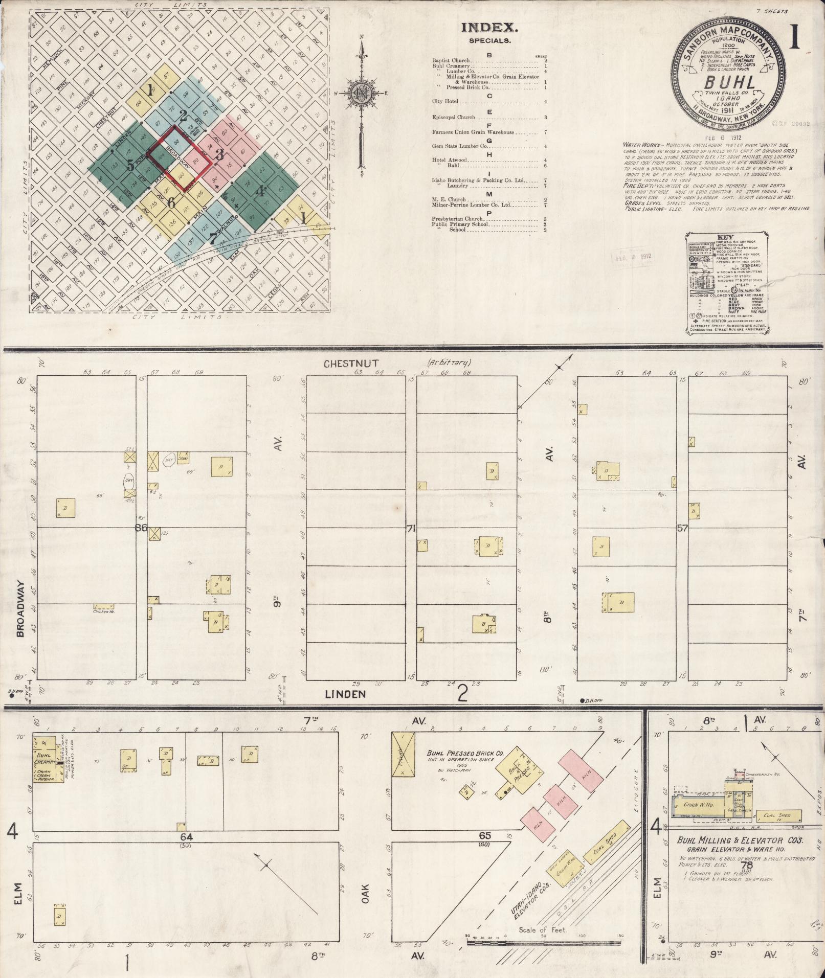 Sanborn Fire Insurance Map from Buhl, Twin Falls County, Idaho (1911), Sheet #0001 - Historic Sanborn Fire Insurance Map Print, vintage old map wall art, antique decor, genealogy gift, Falls Idaho map