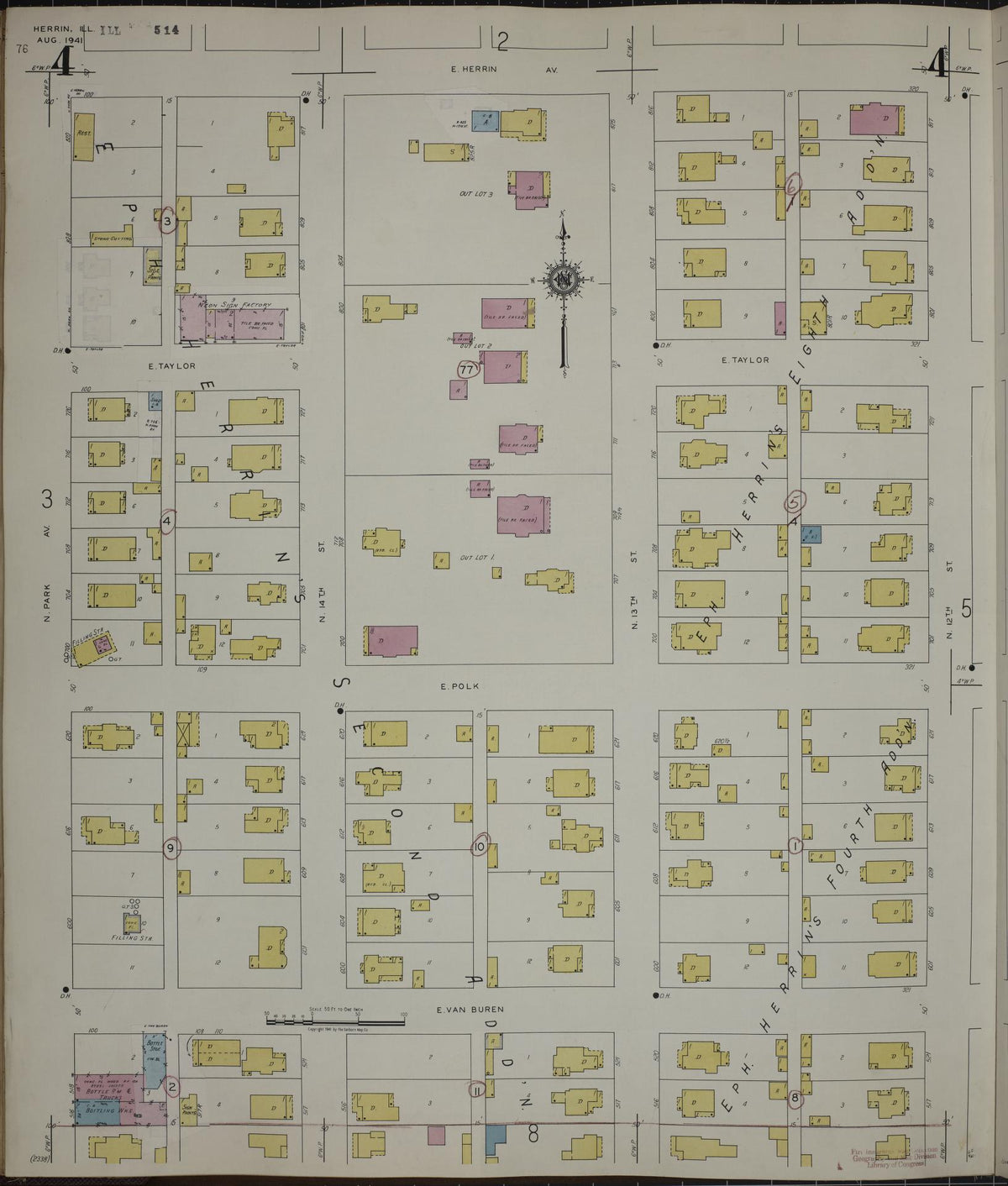 Sanborn Fire Insurance Map from Herrin, Williamson County, Illinois (1947), Sheet #0004 - Complete Map Set gallery image, historic Sanborn map, vintage wall art, Illinois Illinois